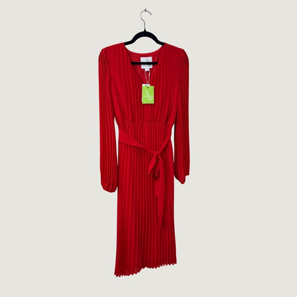 Sam Edelman Plisse Maxi Dress‎ Red Coral Sz 4 Pleated Wedding Guest Romantic NWT
